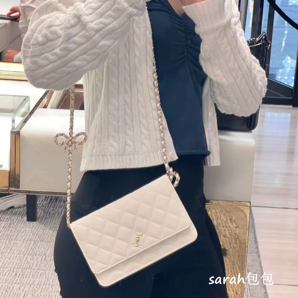 แฟชั่น แฟชั่น ❤ 2025 Bow Lucky Bag Crossbody Bag Chain Bag Caviar woc Flap Bag Side Shoulder Bag Fem