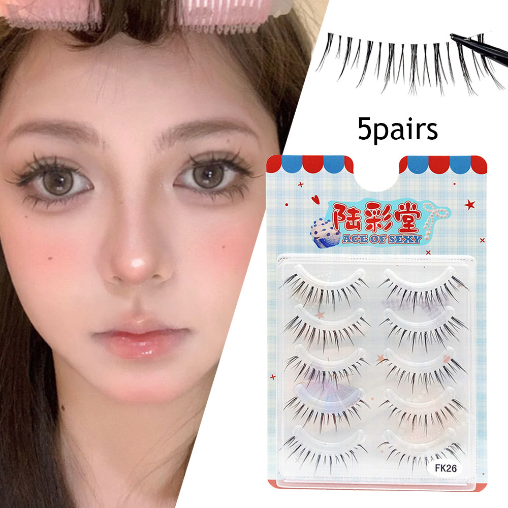NewFK26 5 คู่ขนตาปลอม Cross Transparent Strip ยาวมังงะธรรมชาติ Big Eyes Lash Extension