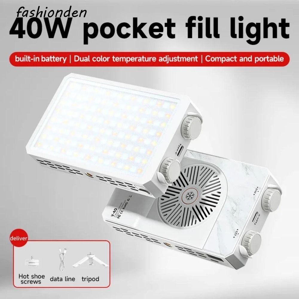 FASHIONDEN Mini LED โคมไฟวิดีโอ, CRI/TLCI 90+ 4400mAh แบตเตอรี่ RGB LED กล้อง, น้ําหนักเบา 2800-9000K FX 8 โหมด 40W กล้องแบบพกพาเติมโคมไฟ Camping