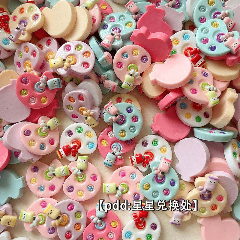 [100 ชิ้นในสต็อก] จานสีการ์ตูนน่ารักใหม่ กระดานวาดภาพขนาดเล็ก จานสี DIY งานฝีมือ อุปกรณ์ตกแต่งเรซิน ขายส่ง