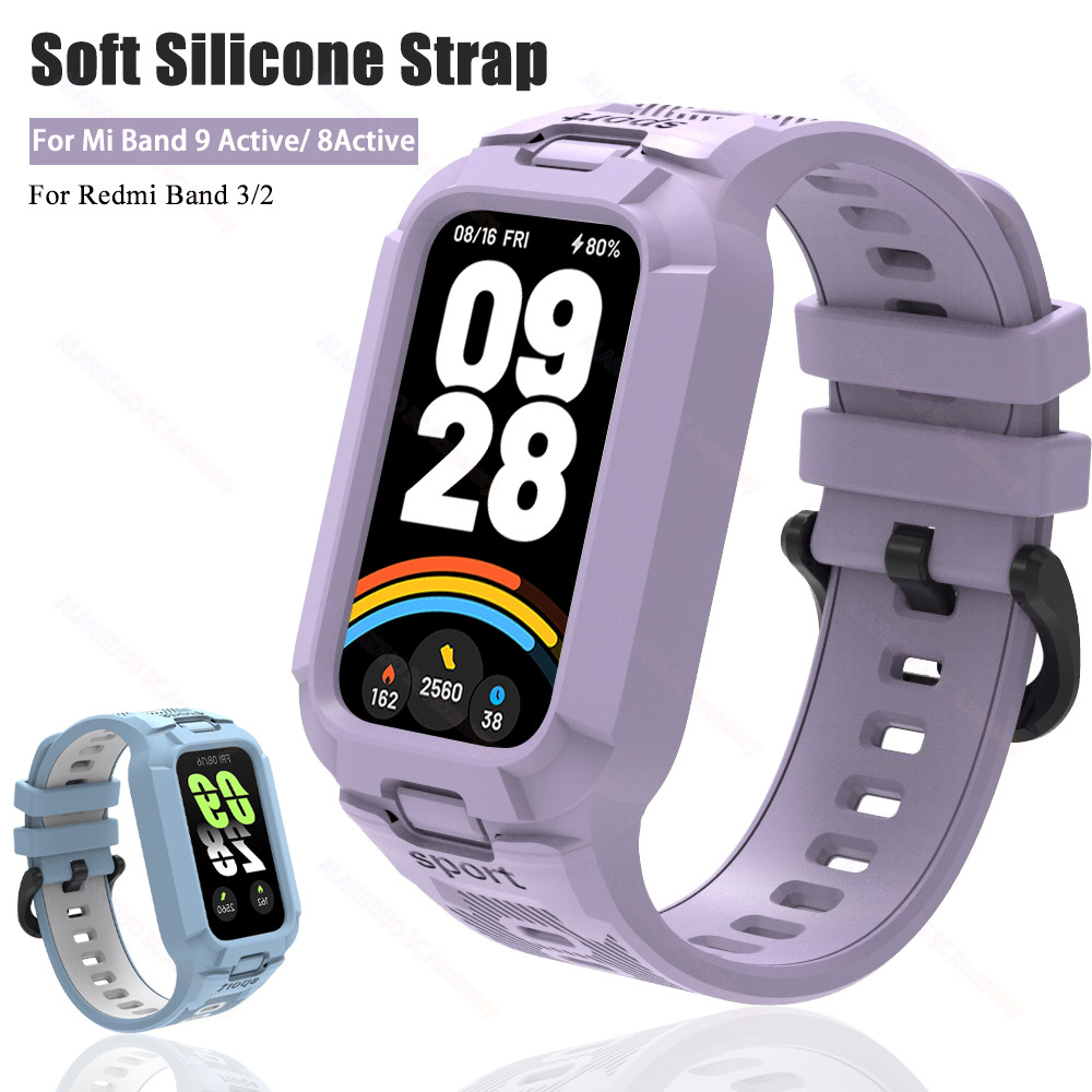 สายซิลิโคนสําหรับ Xiaomi Mi Smart Band 9 8 Active Case กีฬา Band Smartwatch สายคล้องคอสําหรับ Mi Ban