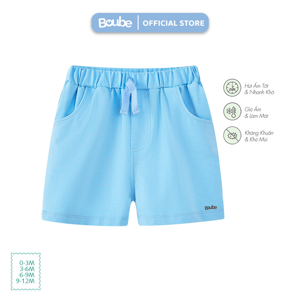 กางเกงขาสั้นสีน้ําเงินสําหรับเด็กแรกเกิดและเด็กชาย โบube ผ้าคอตตอนออร์แกนิคสุดเท่