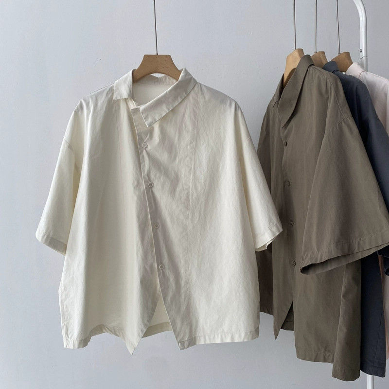 เสื้อผู้หญิงบางแขนสั้นลําลองญี่ปุ่นที่เรียบง่ายอารมณ์ออกแบบหลวม