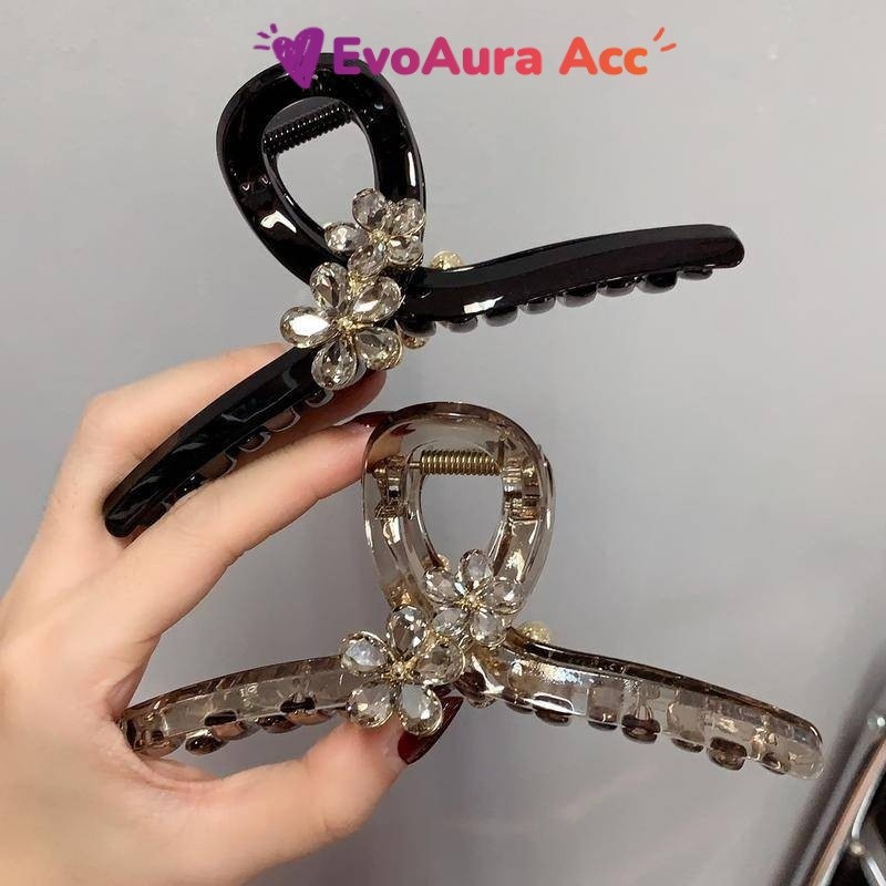 [พร้อมส่ง] กิ๊บหนีบผมดอกไม้คริสตัล 13cm สไตล์เกาหลี หนีบแน่นสำหรับผมหนา