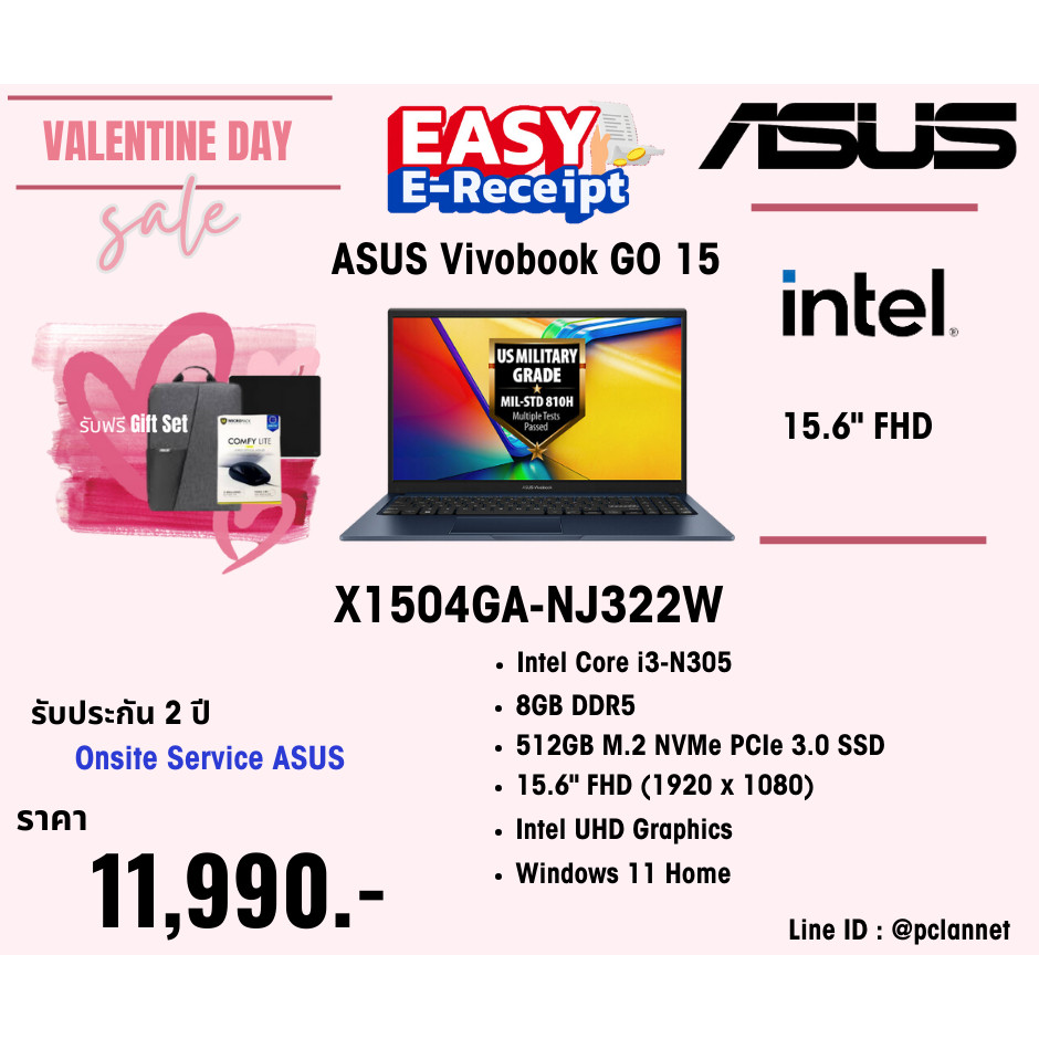 ASUS Notebook  Vivobook Go 15  X1504GA-NJ322W Intel Core i3-N305 8GB 512GB 15.6" Win 11