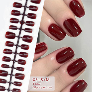 UR SUGAR 30 ชิ้นปลายเล็บไวน์แดงเล็บปลอมแฟชั่นสวมใส่เล็บปลอมท…