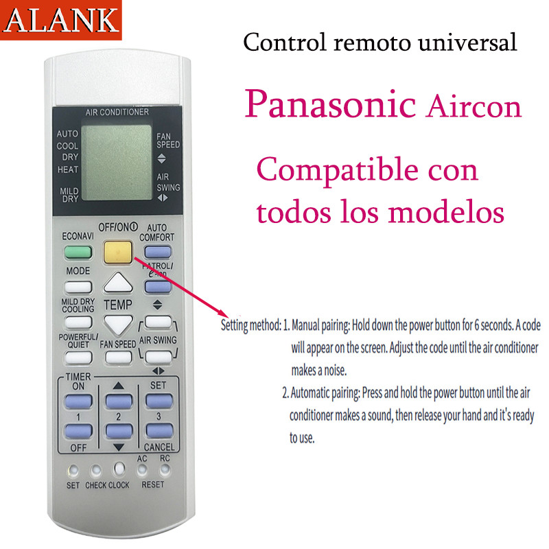 ALANK รีโมทสากล รีโมทแอร์ Panasonic เหมาะสำหรับ แยกแอร์ (ใช้ได้กับทุกรุ่น) การตั้งค่าง่าย คุณภาพสูง