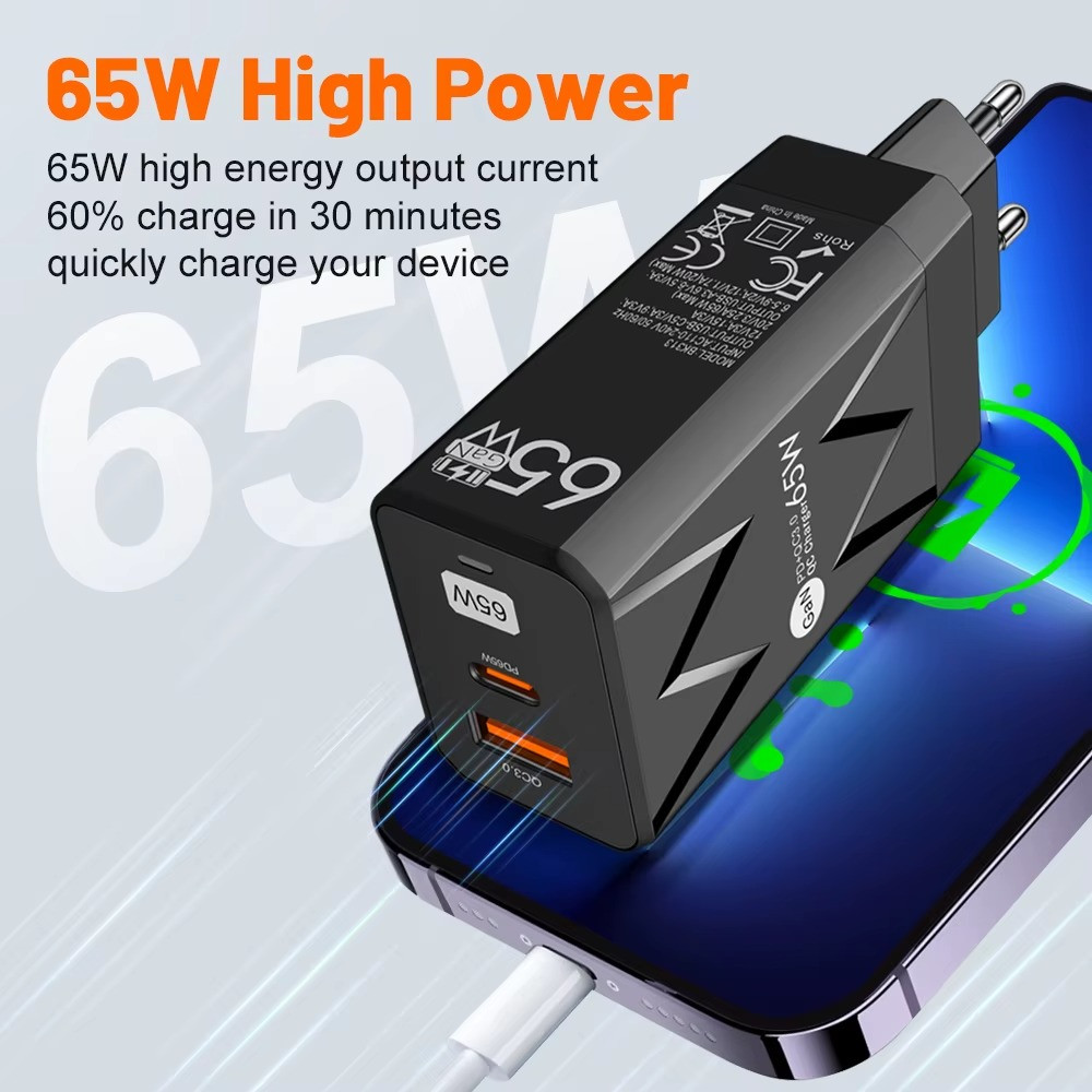 MAERKNON GaN PD Multi Port USB Type C 65W Fast Charging Charger Head - BK313 - Tinari