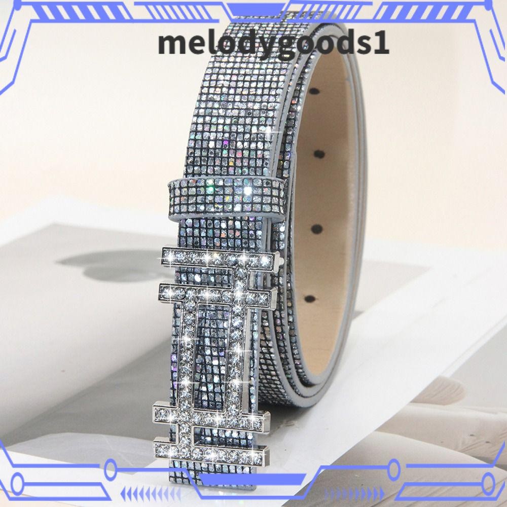 MELODYGOODS เข็มขัด Rhinestone ประกาย ออกแบบแบรนด์หรูอเนกประสงค์หนัง PU แฟชั่น Glitter Bling เข็มขัดผู้หญิง