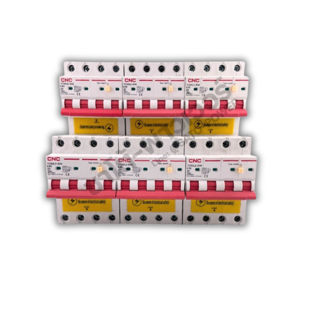 CNC RCBO 4P MCB เบรกเกอร์ป้องกันไฟกระแสเกิน AC YCB9LNE-80 100mA 16A 20A 25A 32A 40A 50A 63A ตัดวงจรไฟฟ้า