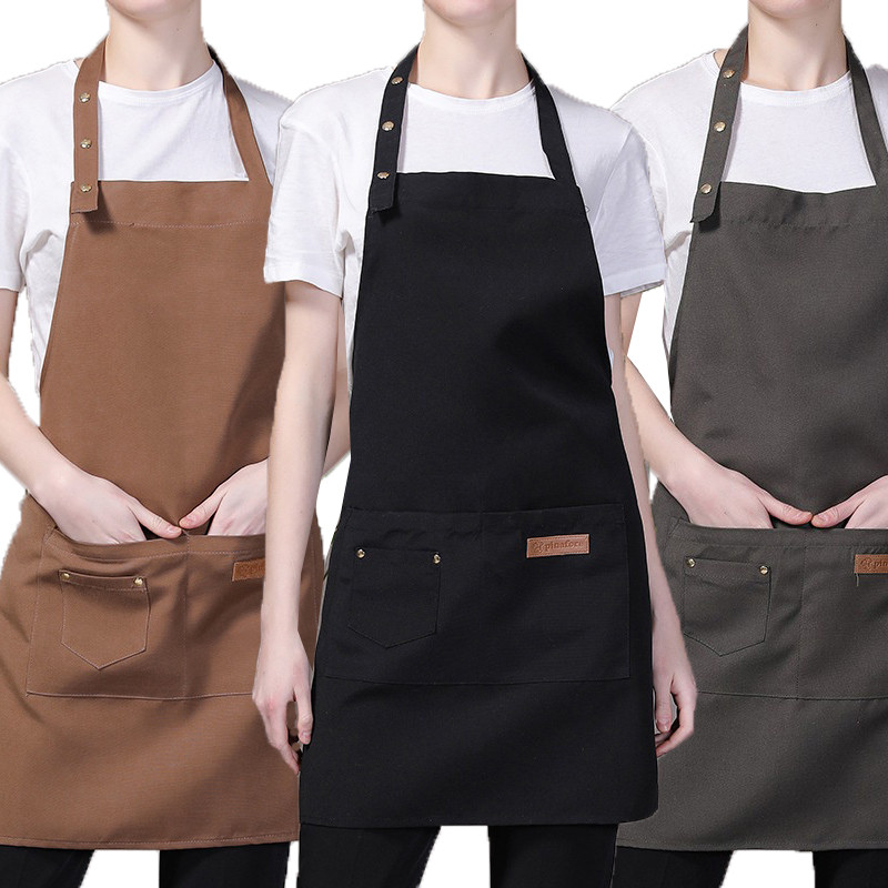 จัดส่งในพื้นที่ ผ้ากันเปื้อน อุปกรณ์ครัว ผ้ากันเปื้อนเอี๊ยมปรับสีทึบกันน้ำกันคราบกับสองกระเป๋าครัวเชฟท apron