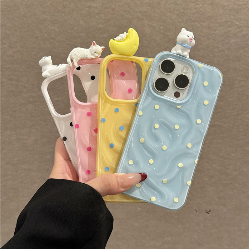 เหมาะสําหรับ IPhone 16 15 14 13 12 11 Pro Max X XR XS Max 7 8 Plus เคสโทรศัพท์น่ารักสีสันลายจุดการ์ตูน Soft Shell ATW 29487625270