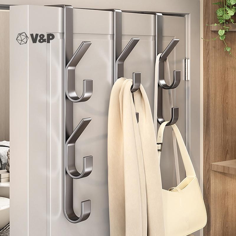 V&P ตะขอแขวนประตูติดตั้งง่าย-ชั้นวางเสื้อโลหะแข็งแรงเหมาะสําหรับเสื้อผ้าหมวกและกระเป๋า-การออกแบบประหยัดพื้นที่เหมาะสําหรับ Bedroo ใหม่