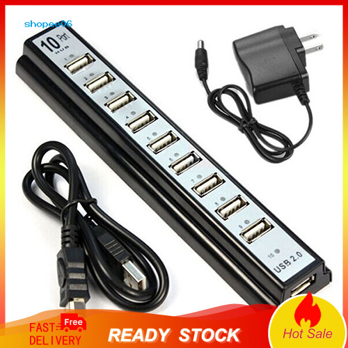 SETN 10 พอร์ต Hi-Speed USB 20 Hub Splitter + US Power Adapter สําหรับคอมพิวเตอร์แล็ปท็อปพีซี