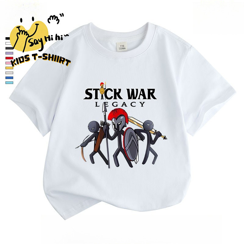 (ใหม่) การ์ตูนคอกลมแขนสั้น [Alan Becker-stick war legacy] เสื้อยืดเด็ก สำหรับนักเรียนระบายอากาศได้