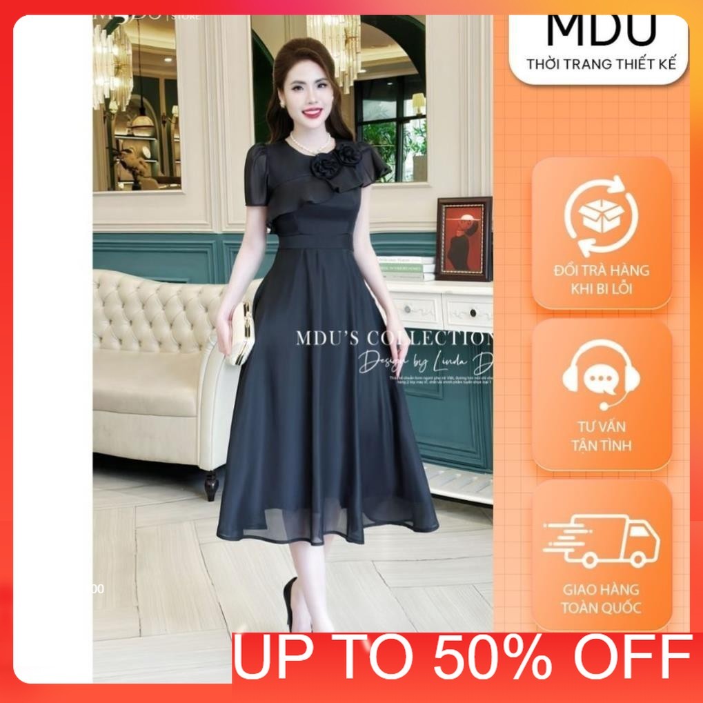 ออกแบบชุด MDU4167 ทรงบานพร้อมรายละเอียดดอกไม้ใกล้คอและ Ruffles จาก MDU K32-D3-2