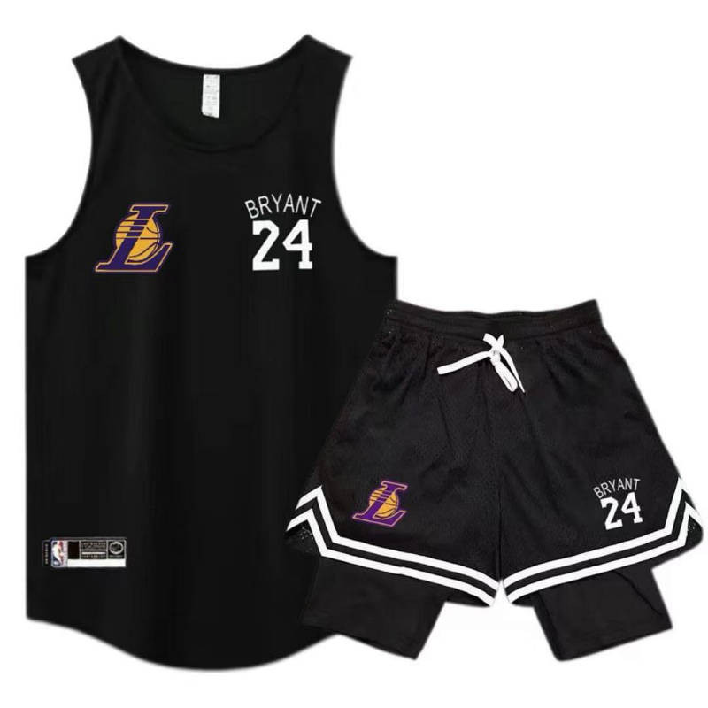 Lakers No. 24 Kobe Same Vest Shorts Sports Suit Men's Running Fake Two-Piece Basketball Wear Two-Pie