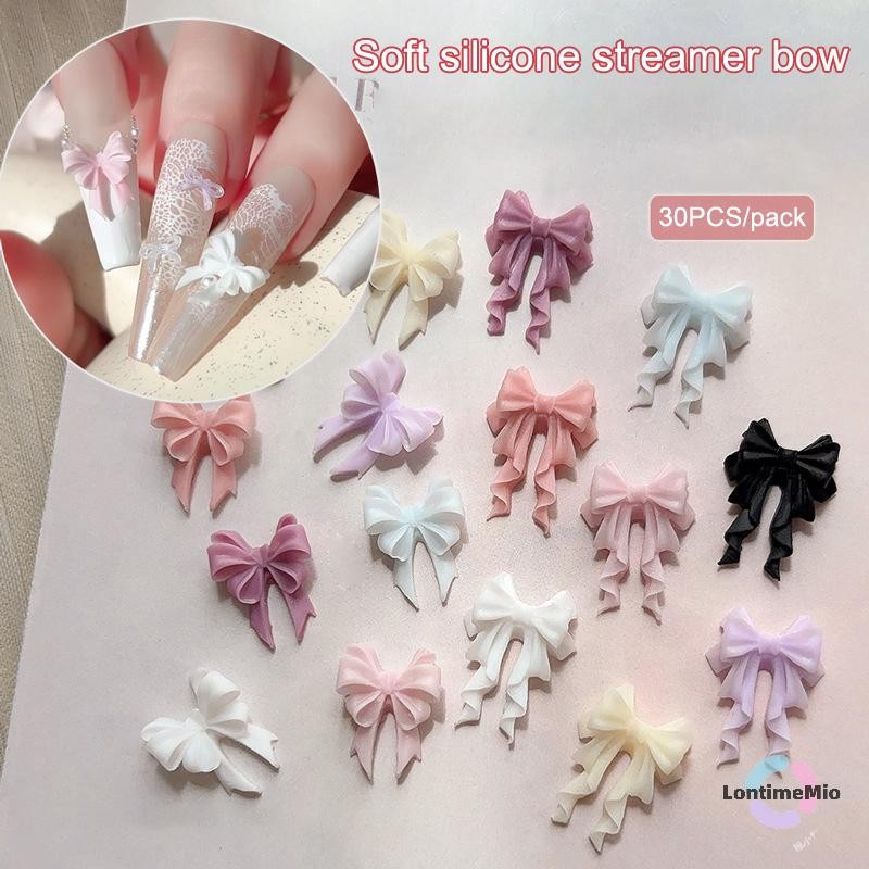 LontimeMio] 30 ชิ้นริบบิ้นที่มีสีสันโบว์เล็บ Charms ริบบิ้น Tie ออกแบบเล็บอะไหล่เรซิ่น 3D เล็บ Art ตกแต่ง Supply Kawaii อุปกรณ์เสริมใหม่