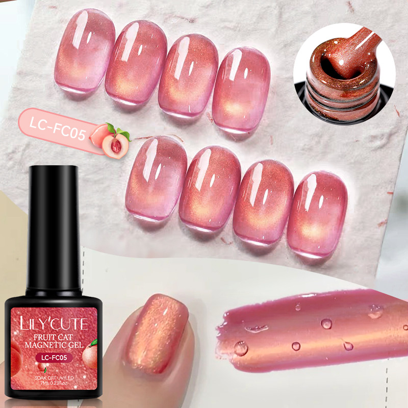 LILYCUTE 7ML พีชสีชมพูแมวแม่เหล็กเจลฤดูร้อน Dopamine สีประกายกึ่งถาวร Soak Off UV LED เคลือบเงา – โปรปัง