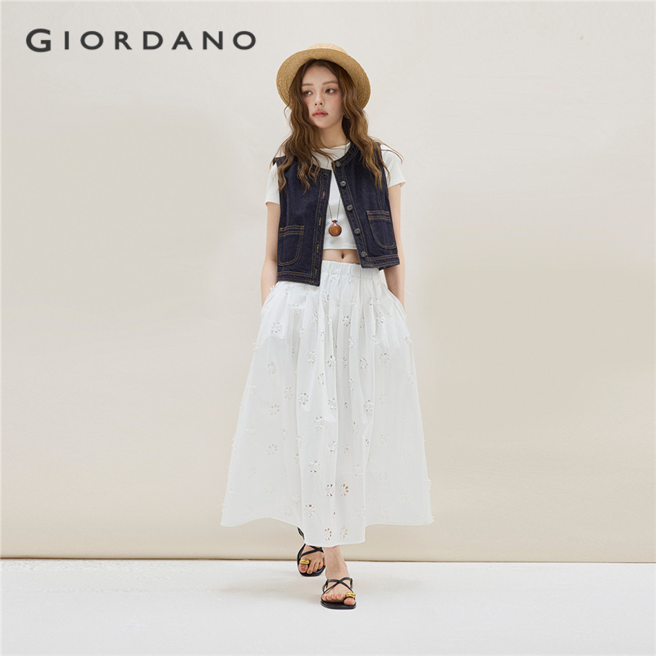 GIORDANO WOMEN Flower hollow elastic waist long skirt 18465211