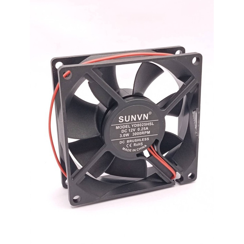 พัดลม80*80  พัดลมระบายพัดลม 3" 12v ความร้อนบอร์ดเครื่อง  SUNVN MODEL YD8025HSL DC 12V 0.25A
