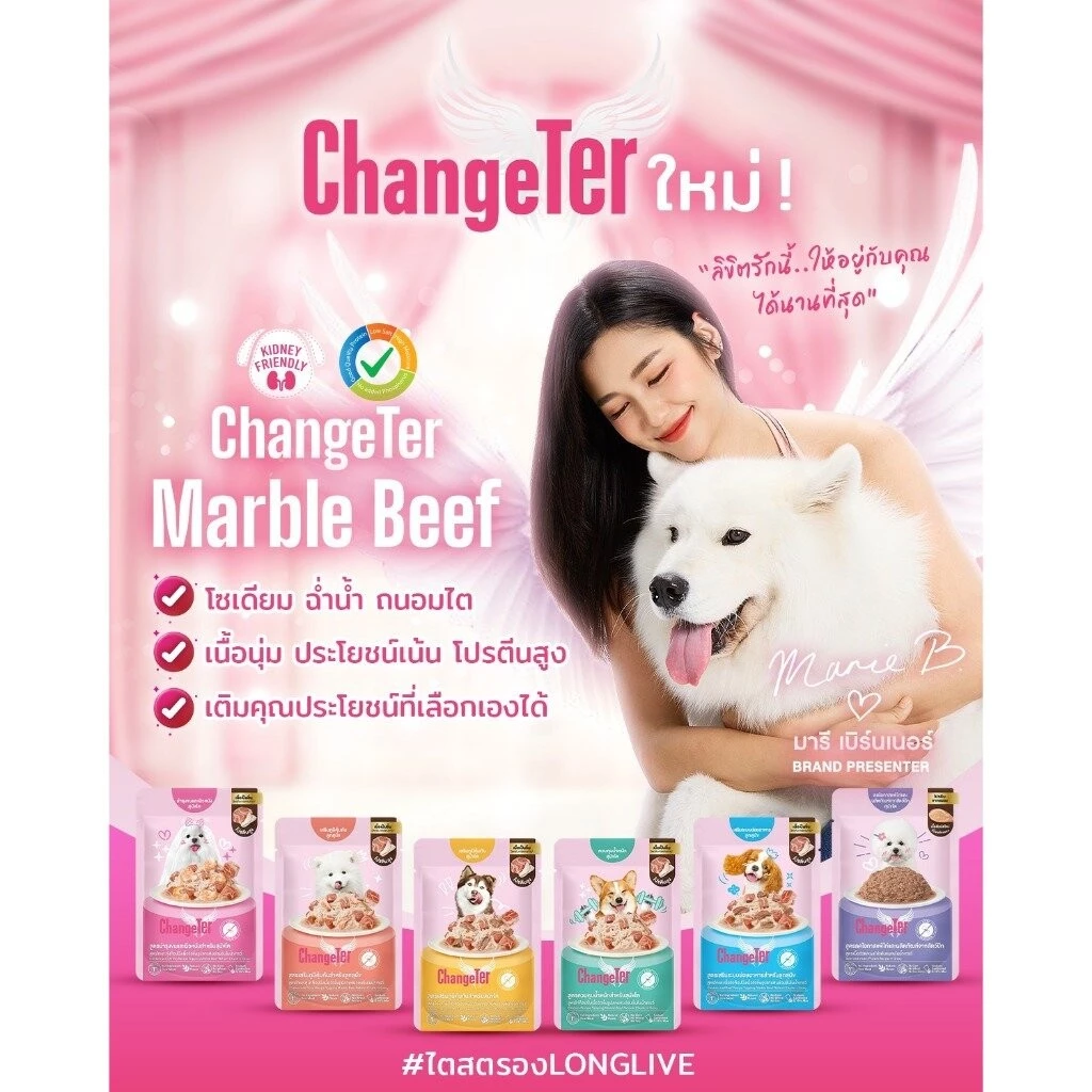 ChangeTer(เชนจ์เตอร์) ChangeTer Marble Beef อาหารสุนัขแบบเปียก 70gx12 ซอง