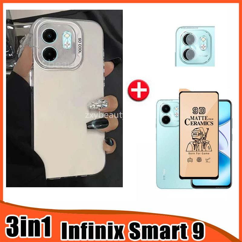 3in1 Infinix Smart 9 เคสโทรศัพท์หรูหราสําหรับ Smart9 HD hot50i X6531 X6532 เซรามิคอ่อนป้องกันหน้าจอฟ