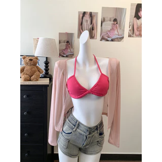 💝Bonnie💝เสื้อบิกินี่ สีพื้น สายเดี่ยว เซ็กซี่ crop top มีฟองน้ำในตัว ใส่สบาย เที่ยวทะเล พร้อมส่ง