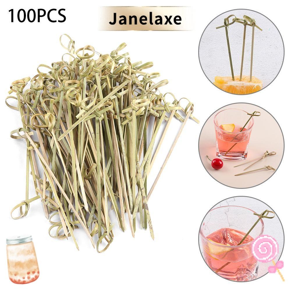 JANELAXE 100 ชิ้นไม้ไผ่ Knot Skewers ในครัวเรือนทิ้ง Kitchen & Bar ส้อมผลไม้