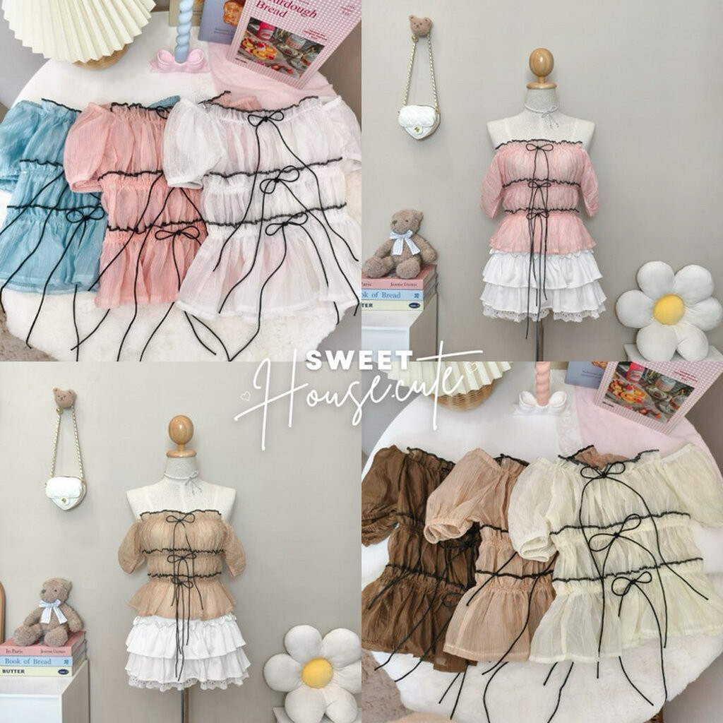 🧸 SweetHouse #569 🌻 เสื้อแขนตุ๊กตาผ้าพริ้วแต่งด้วยสม้อครอบตัว 3 ชั้น รุ่นยอดฮิตห้ามพลาดด