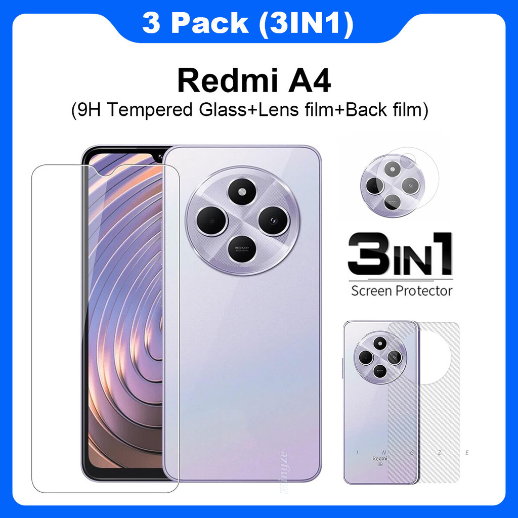 3in1 สําหรับ Redmi A4 ฟิล์มกระจกนิรภัยสําหรับ Redmi A4 ตัวป้องกันหน้าจอ + ฟิล์มเลนส์ + ฟิล์มด้านหลัง