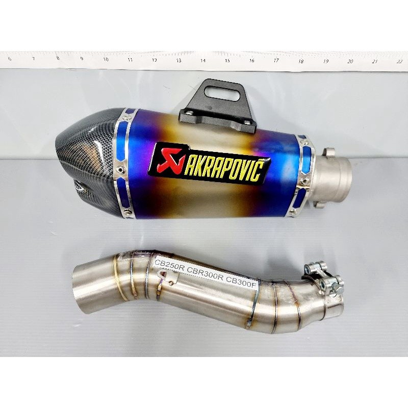 ท่อสลิปออน สลิปออน CBR250R, CB300F, CBR300R ขนาด 2 นิ้ว งานสแตนเลสแท้ พร้อมปลายท่อ Akapovic สีไทเท ม