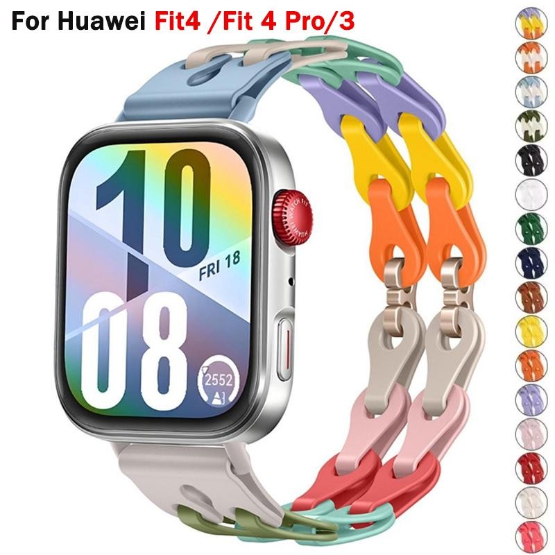 สายรัดโซ่ซิลิโคนสําหรับ Huawei Fit 4/4 Pro สายรัดข้อมือสร้อยข้อมือปรับสําหรับ Huawei Fit 3 Fit 4 Pro เปลี่ยนสายนาฬิกา