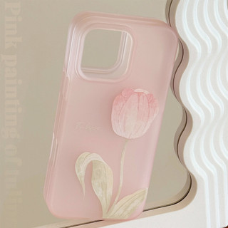 ทิวลิปสีชมพูและสีชมพูอ่อนโยน TPU สําหรับ apple iphone12 13 14 15 16pro max plus 11