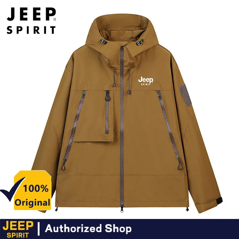 JEEP SPIRIT เสื้อแจ็คเก็ตตั้งแคมป์ที่เป็นกลางคุณภาพสูงชุดเดินป่ากันน้ําและกันลมห