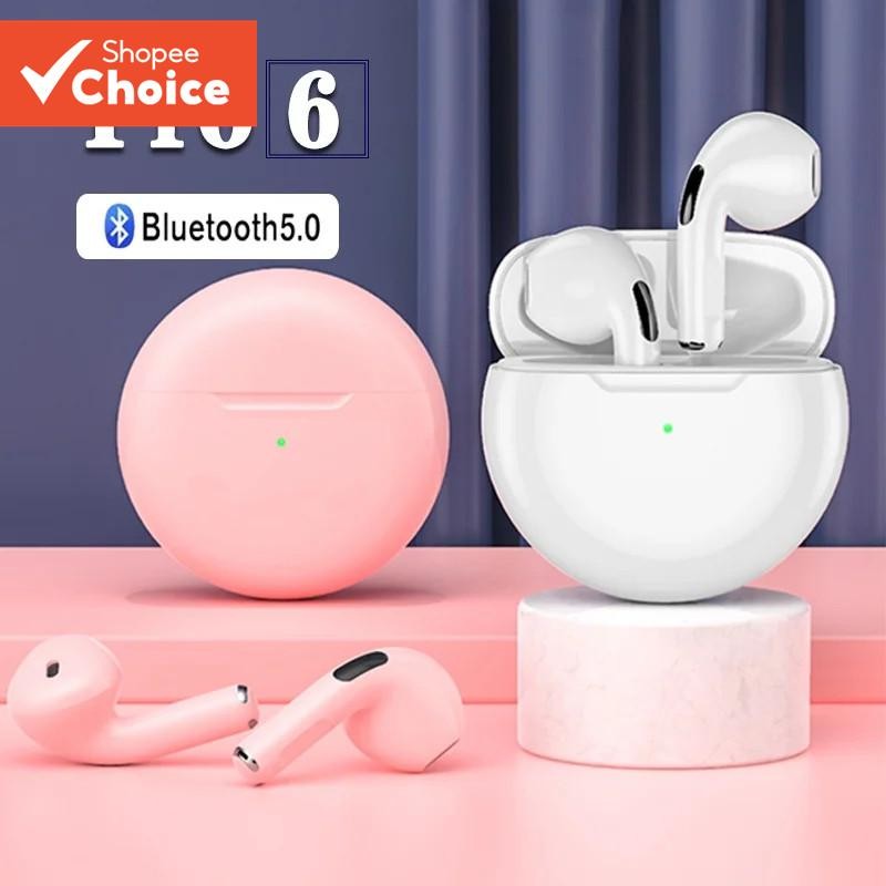 หูฟังไร้สาย Air Pro 6 TWS พร้อมไมโครโฟน Fone หูฟังบลูทูธ Pods กีฬาหูฟังวิ่ง