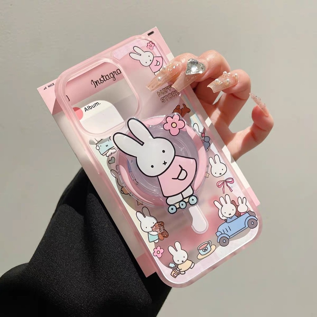 ขี่จักรยาน Miffy วงเล็บแม่เหล็กเคสโทรศัพท์เหมาะสําหรับ iPhone16 15 14 13 11 12Promax 11Promax 12Pro 14plus 15Promax WUWG
