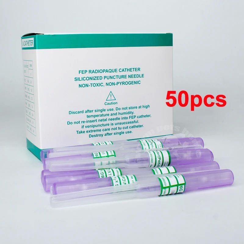 50pcs Vet IV Cannula ปากกาประเภท Intravenous ฉีด Catheter 20G 22G 24G 26G Veterinary Clinic วัสดุสิ้