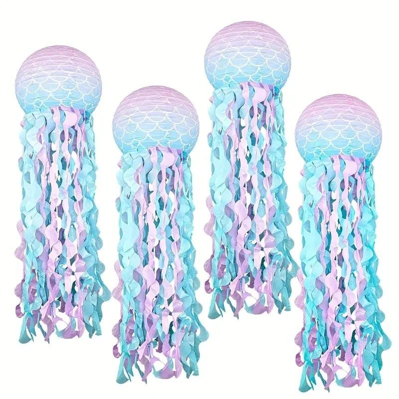 1-3 ชิ้น Mermaid Jellyfish โคมไฟกระดาษสําหรับ Mermaid Theme Party ภายใต้ Sea Ocean วันเกิดงานแต่งงานตกแต่ง