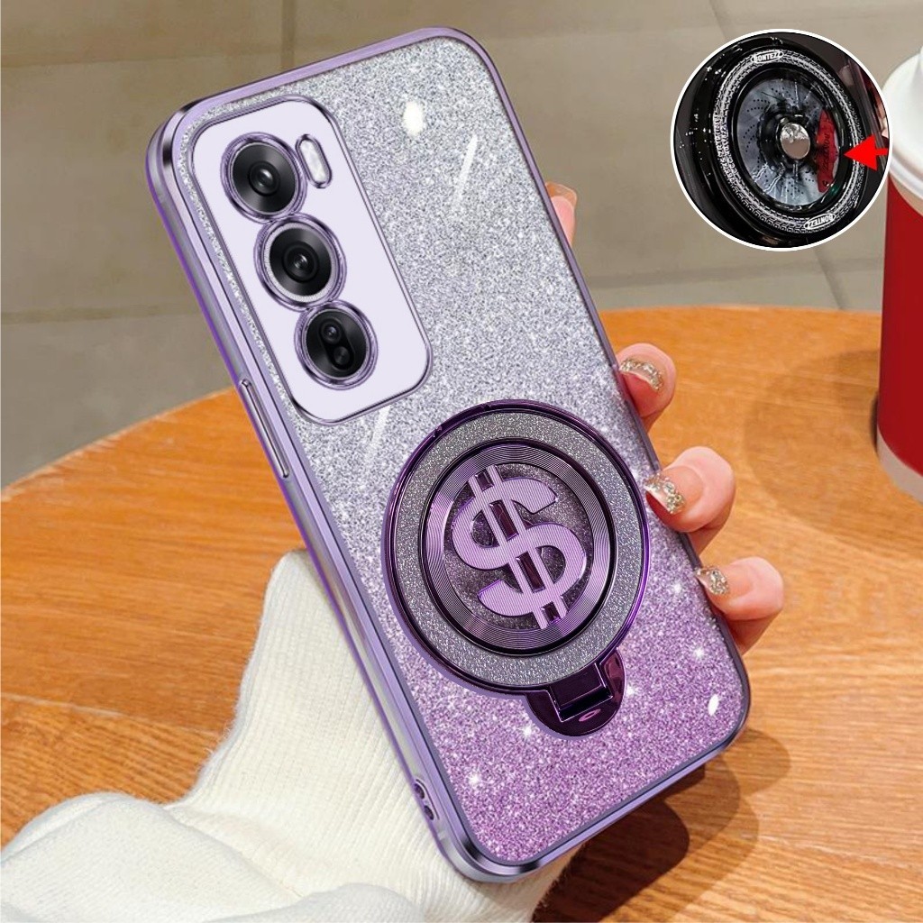 HP Oppo Reno 12 12F Pro 5G Softcase Glitter Dollar Ring แท่นยึดชาร์จไร้สาย