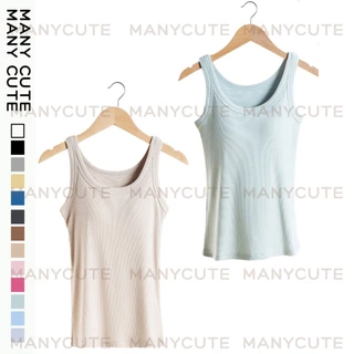 เสื้อกล้ามมีบราในตัว เสื้อกล้ามมีฟองน้ำในตัว คอยู สไตล์ญี่ปุ่น เนื้อผ้าดีทรงกระชับ ManyCute