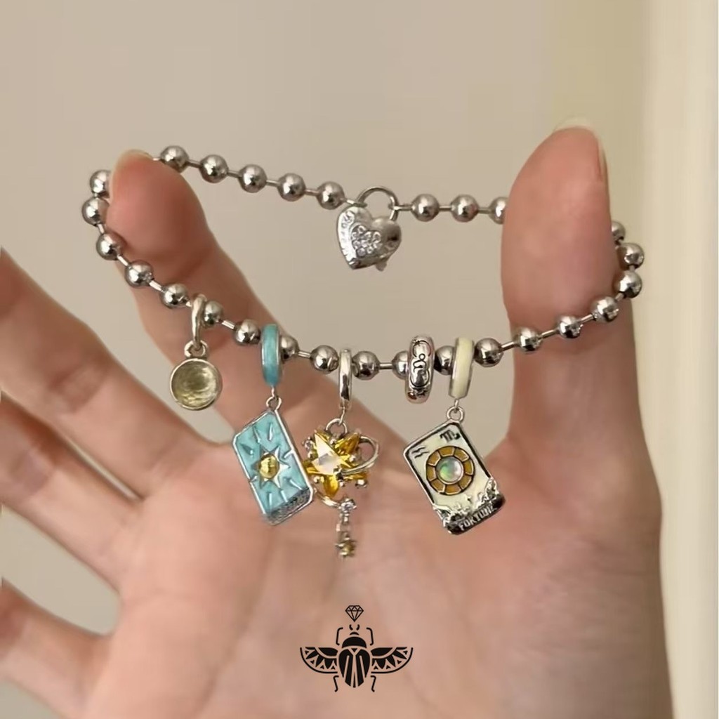 Tarot Mystic Realm Vintage Distressed Card Sun Moon Star Bracelet - Unique Design High-End Women's J
