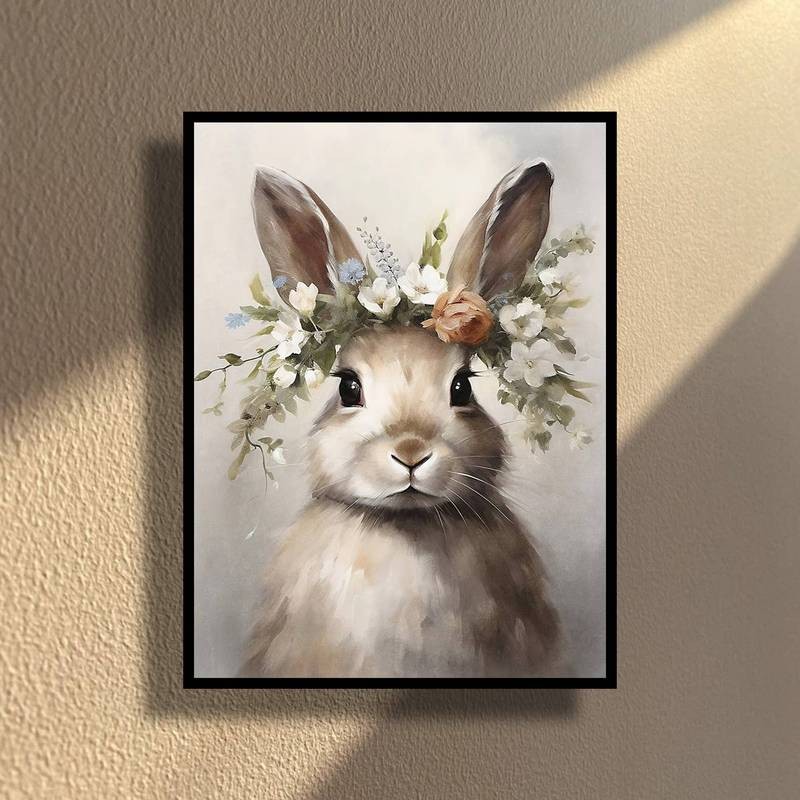 Boho กระต่ายกระต่ายโปสเตอร์ Vintage Rustic Hare Cottagecore ผ้าใบพิมพ์อีสเตอร์ Farmhouse Wall Art Cozy Home Decor - รูปที่ 3