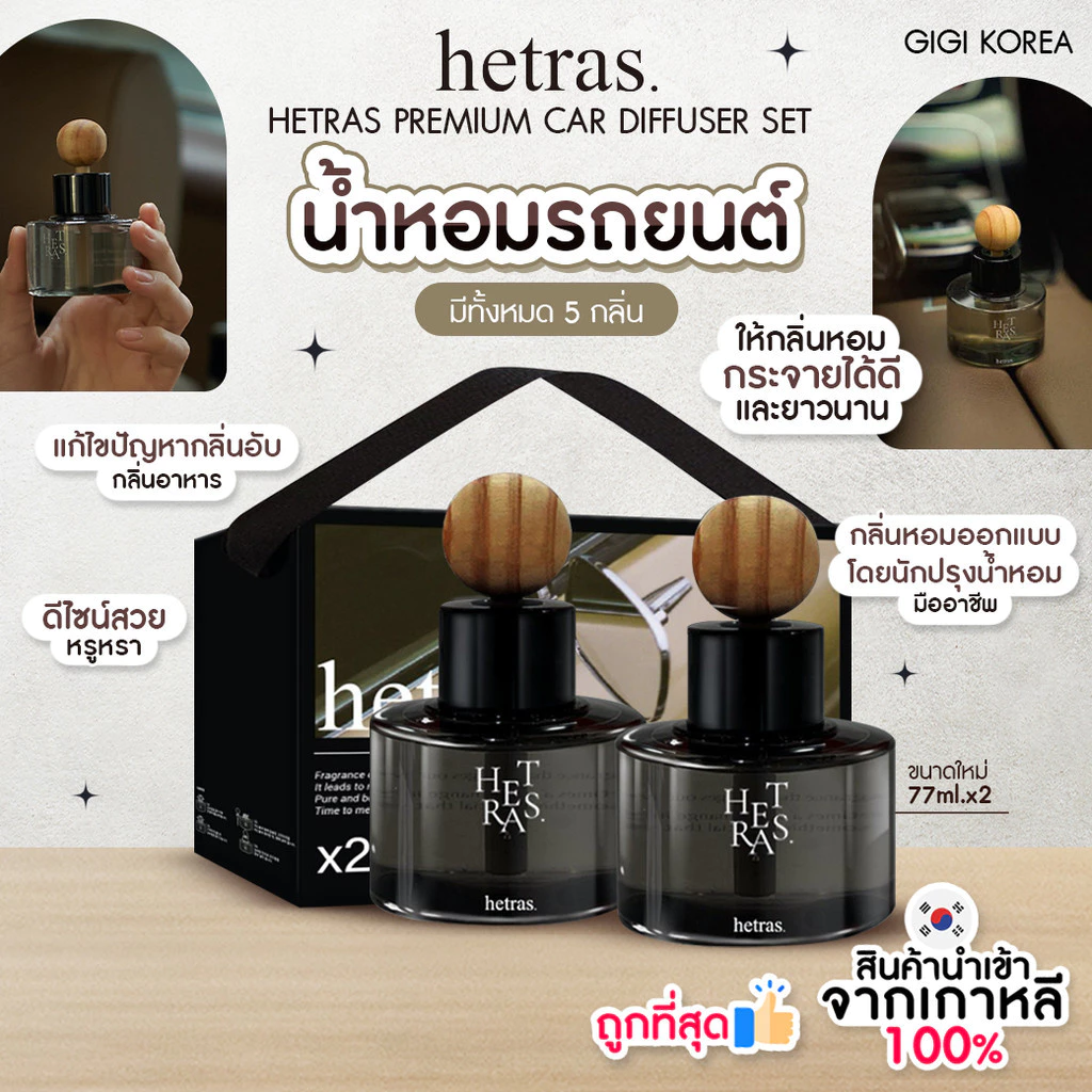 ✅พร้อมส่ง ถูกที่สุด ของแท้ HETRAS PREMIUM CAR DIFFUSER น้ำหอมรถยนต์ ขนาด 77 ml