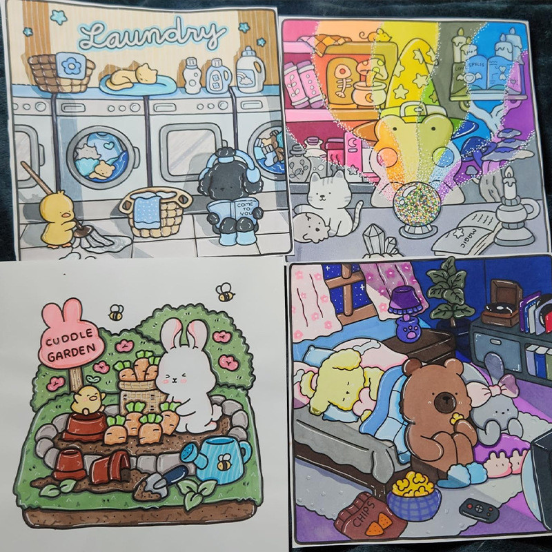 GeeToy สมุดระบายสีฉากสร้างสรรค์มุมเล็กๆสาว ช่วงเวลา การออกแบบน่ารักผ่อนคลายของขวัญ กราฟฟิตี้ หนังสือภาพวาด - รูปที่ 4