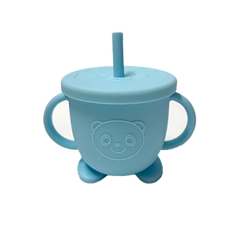 แก้วฝึกดื่มทารก ขวดน้ำซิลิโคนเด็ก ลวดลายแพนด้า 150ml ล้างง่าย ดูดไม่หก - รูปที่ 4