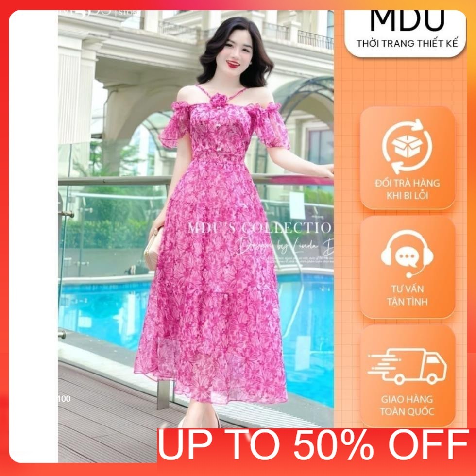 Beach Maxi Dress MDU4107 Off-the-Shoulder Flared Dress ทําจากผ้าไหมเกาหลีคุณภาพสูงจาก MDU K31-D3-4