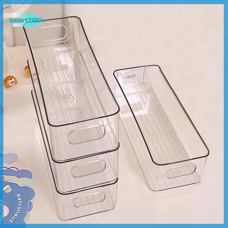 UTZN> 1PC ตู้เย็น Organizer Bins,ชั้นเก็บอาหารพลาสติกใสพร้อมที่จับกล่องเก็บขนตาแต่งหน้าใหม่
