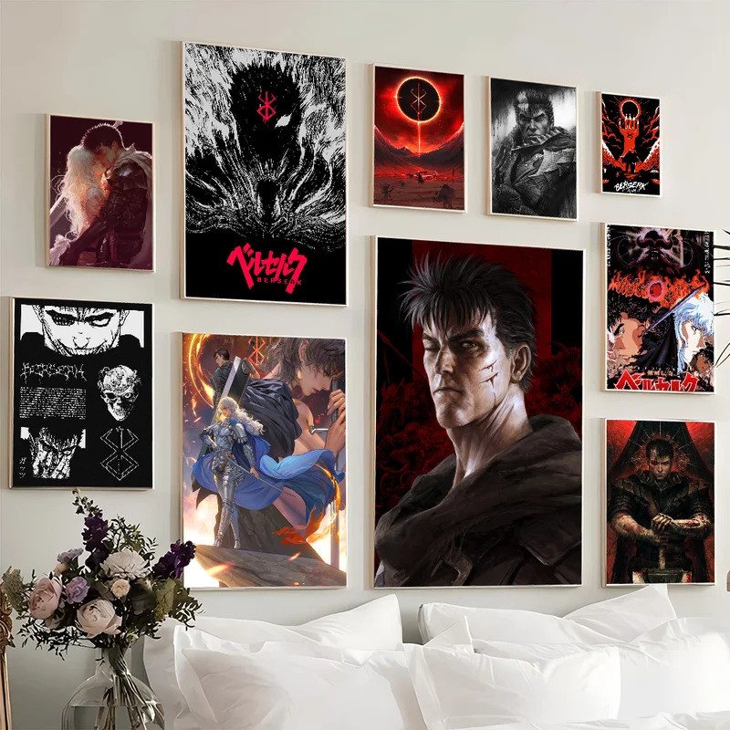 1PC Japanese Anime Berserk Poster Movie Sticky Posters Retro Kraft Paper Sticker DIY Room Bar Cafe A