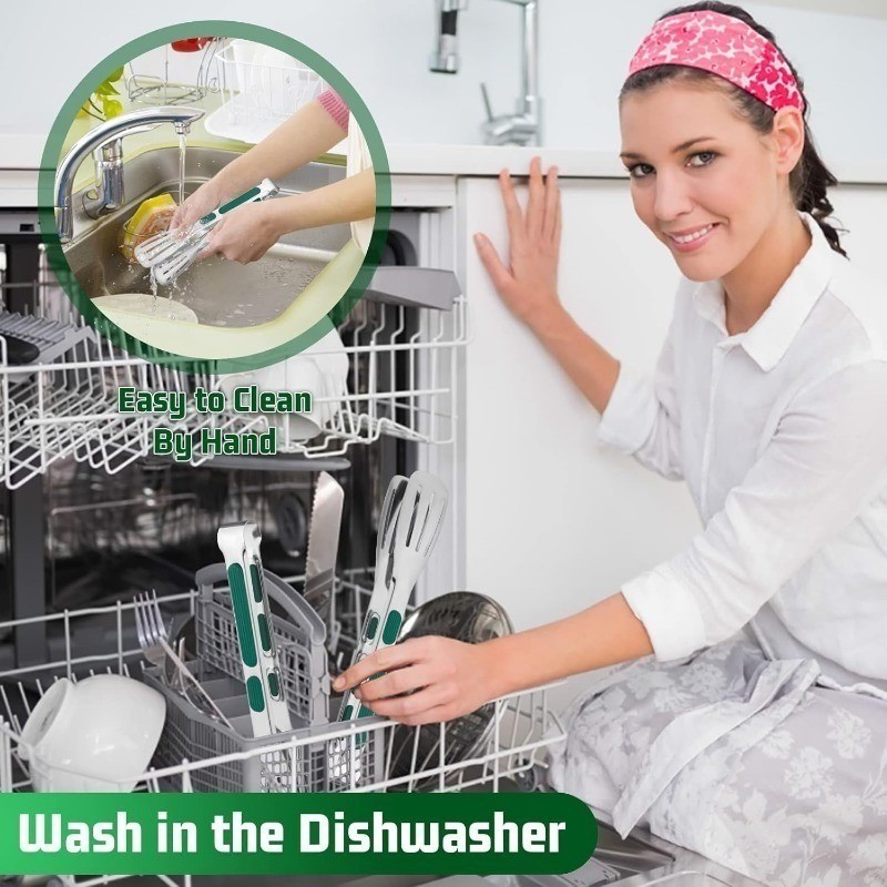 คลิปหนีบอาหารสแตนเลส 7/9/12 นิ้ว - ด้ามจับกันลื่นซิลิโคน บาร์บีคิว ตอง -เครื่องมืออบในครัว,1/3ชิ้น - รูปที่ 4